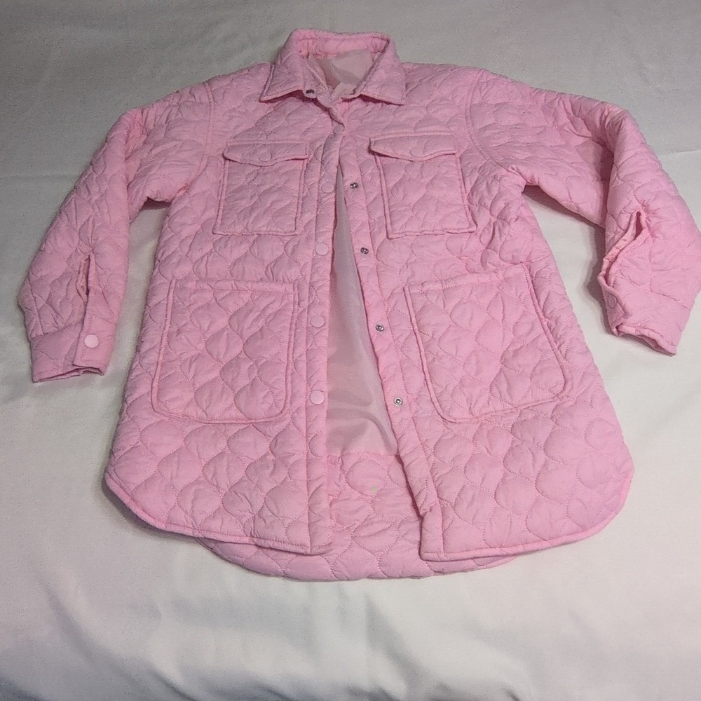 Unbranded Quilted‎ Heart Shacket Women Size M Pink Excellent Snap Button Jacket